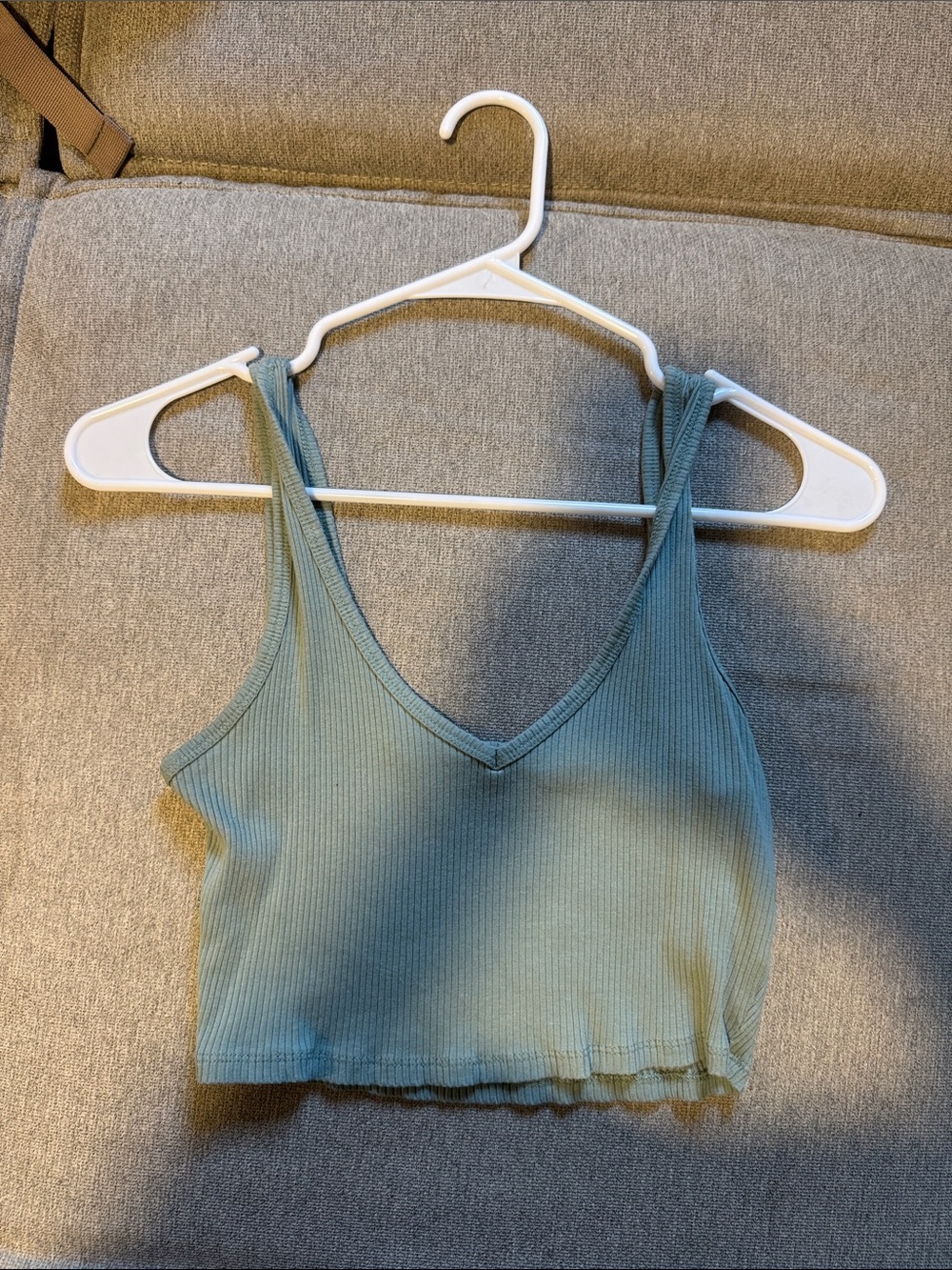 Garage Ribbed V-Neck Crop Tank Top - Sage